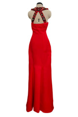 Spring 2008 Oscar de la Renta Red Version of Runway Look 64 Silk Dress w Embelished Collar