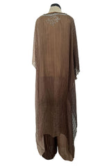 Amazing 1970s Unlabelled Feather Light Graduated Silk Ribbon Chiffon Cape Top & Wide Leg Pant Set