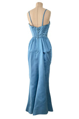 Outstanding 1960s Christian Dior by Marc Bohan Demi-Couture Sky Blue Silk Bombshell Dress