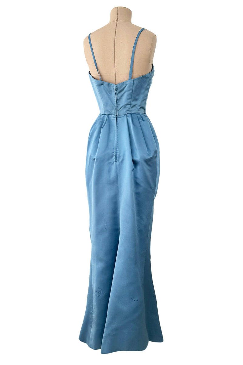 Outstanding 1960s Christian Dior by Marc Bohan Demi-Couture Sky Blue Silk Bombshell Dress