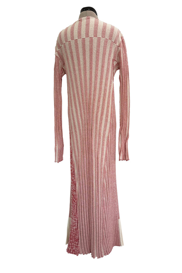 Iconic Spring 2017 Celine by  Pheobe Philo Pale Red-Pink & Ivory Knit Sweater Dress w Exaggerated Ribbing