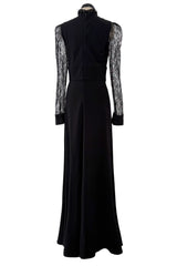 Prettiest 2017 Gucci by Alessandro Michele Black Dress w Lace Sleeves & Iridescent Crystal Bow Detailing