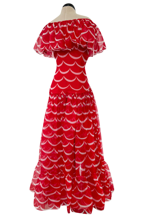 Exceptional & Important Spring 1980 Yves Saint Laurent Runway Red & White Print Silk Organza Dress