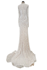 Beautiful Spring 2022 Naeem Khan Bridal Collection 'Salinas' Ivory Net Dress w Sequin Pattern & Trained Skirt