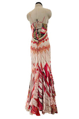 Rare Spring 2004 Roberto Cavalli Runway Look 23 Feather Light Silk Coral & Gold Print Dress