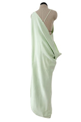 Rare Spring 1978 Philippe Venet the Haute Couture Runwau Sample Pale Mint Silk One Shoulder Dress