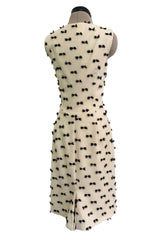 Rare & Chic Fall 1999 John Galliano Soft Ivory Wool Sleeveless Shift Dress Covered in Tiny Black Yarn Bows