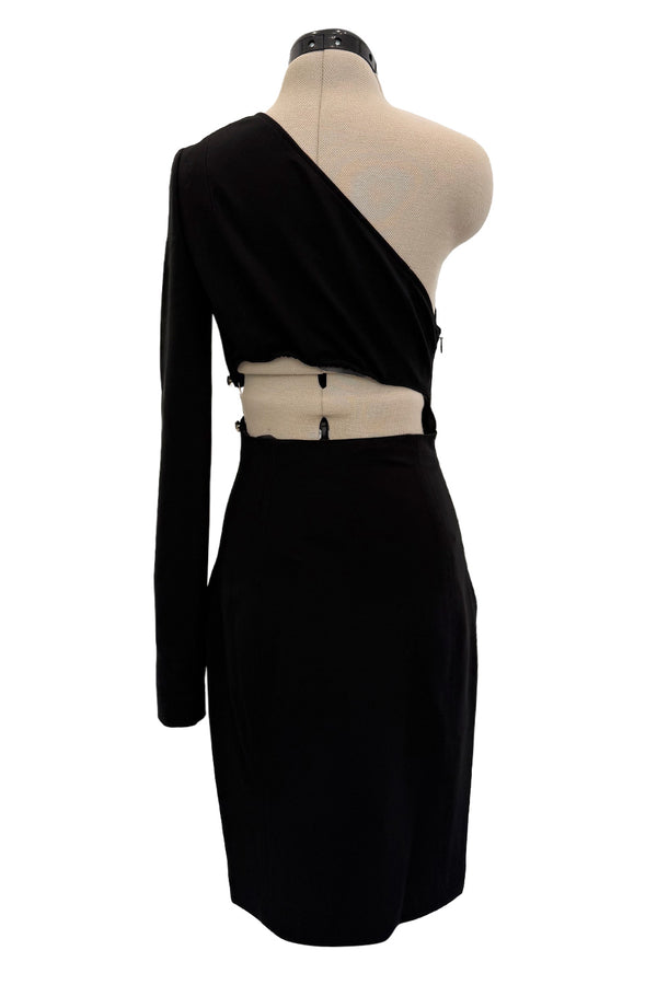Spring 2015 Versus Versace Runway Look 15 Black Stretch Bandaid Dress w Gold Pins & Cut Out