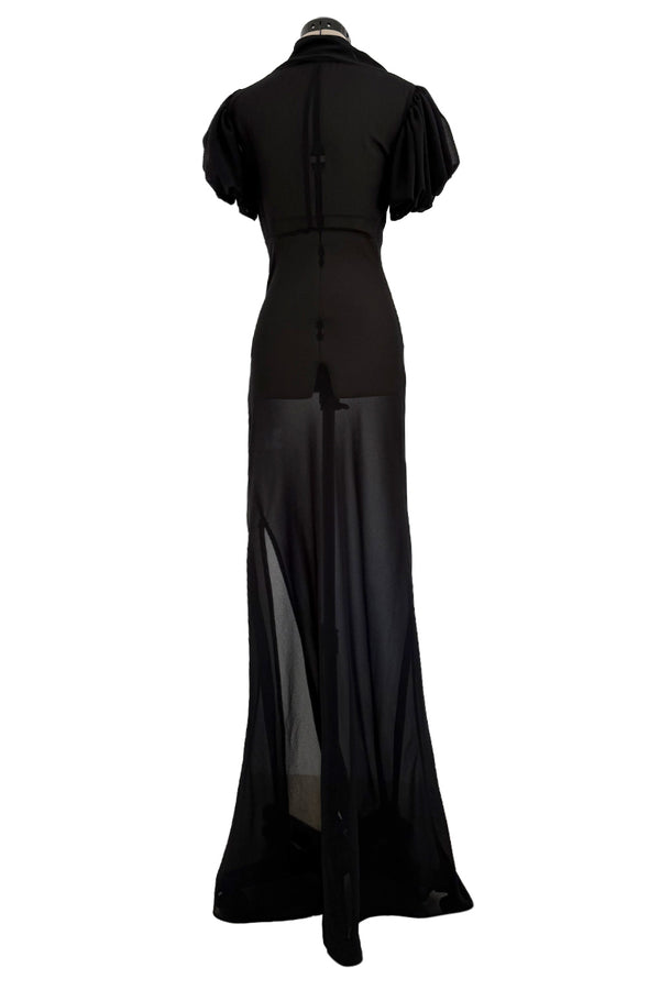 Gorgeous Spring 2006 Christian Dior by John Galliano Black Chiffon Bias Cut Dress w Capped Sleeve