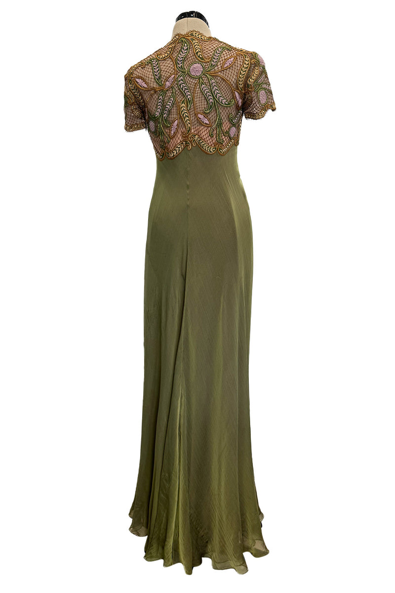 Fall 1996 Pierre Balmain by Oscar de la Renta Haute Couture Layered Silk Chiffon Dress w Embroidered Bodice Fall 1996 Pierre Balmain by Oscar de la Renta Haute Couture Layered Silk Chiffon Dress w Embroidered Bodice