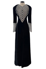 Incredible Fall 1986 Valentino by the Original Mr. Valentino Black Velvet Dress w Rhinestone Insets