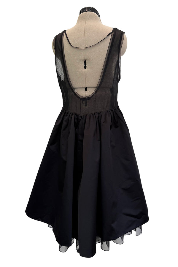 c. 2006 Prada by Miuccia Prada Black Silk & Silk Chiffon  Low Scooped Back Sleeveless Puff Dress