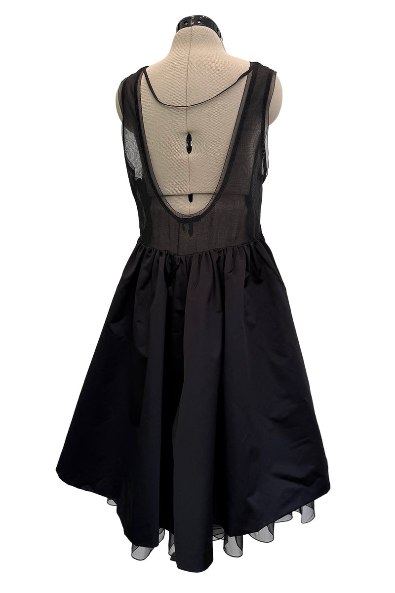 c. 2006 Prada by Miuccia Prada Black Silk & Silk Chiffon  Low Scooped Back Sleeveless Puff Dress