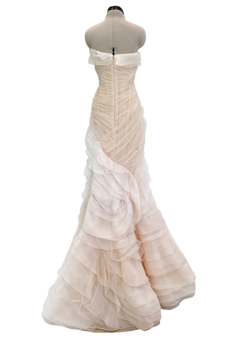 Divine Spring 2017 Carolina Herrera Palest Peach Ivory Silk Organza & Silk Net Strapless Ruffled Wedding Dress