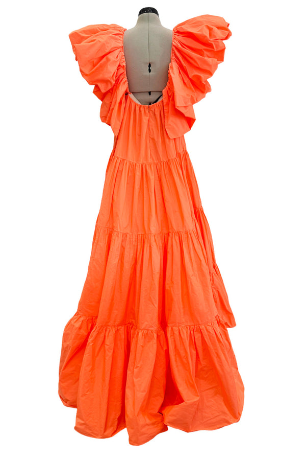 Spectacular Spring 2020 Valentino by Pierpaolo Piccioli Neon Orange Tent Dress w Outstanding Capped Sleeves