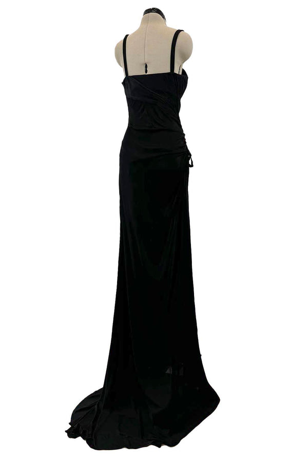 Outstanding Spring 2006 Roberto Cavalli Black Silky Jersey Corset Bodice Dress w Gold Hardware Detailing