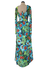 1972 Lanvin by Jules-Francois Crahay Printed Silk Jersey & Waffle Weave Low Back Dress