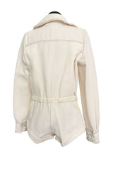 Fabulous Late 1970s Mini Ted by Ted Lapidus Ivory Playsuit w Front Zipper & Rhinestone Trim