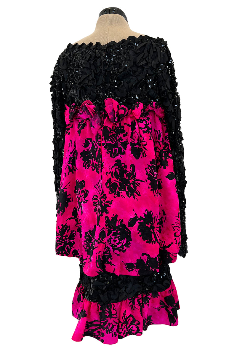 Dramatic Fall 1987 Yves Saint Laurent Runway Pink & Floral Silk Dress – Shrimpton Couture Dramatic Fall 1987 Yves Saint Laurent Runway Pink & Floral Silk Dress – Shrimpton Couture