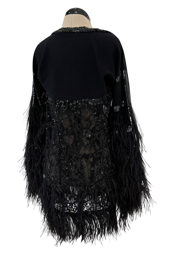 1990s Valentino Feather, Net & Sequin Micro Mini Cashmere Knit Dress