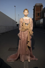 Spectacular Fall 2020 Gucci by Alessandro Michele Runway Look 29 Dusty Pink Silk Dress & Skirt Overlay Set