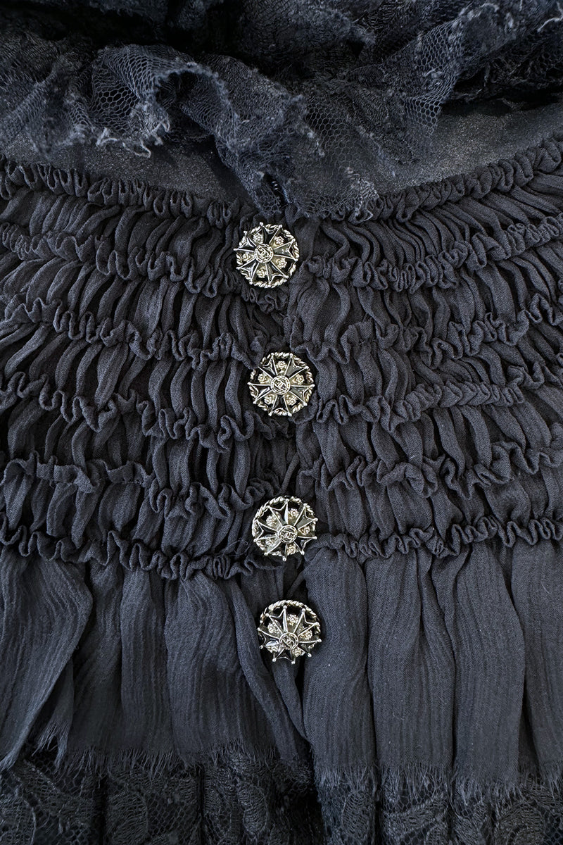 Extraordinary Fall 2008 Chanel by Karl Lagerfeld Blue Lace & Chiffon Dress & Cape Set