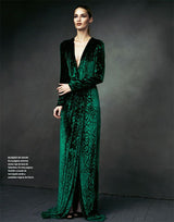 Beautiful Fall 2012 Gucci by Frida Giannini Runway Look 35 Deep Green Velvet Dress w Leopard Pattern