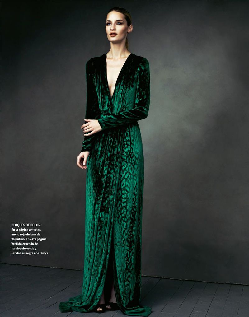 Beautiful Fall 2012 Gucci by Frida Giannini Runway Look 35 Deep Green Velvet Dress w Leopard Pattern