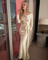 Minimalist 2011 Alexander McQueen Bias Cut Liquid Silk Satin Ivory Dress w Amazing Sleeves