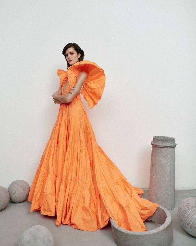 Spectacular Spring 2020 Valentino by Pierpaolo Piccioli Neon Orange Tent Dress w Outstanding Capped Sleeves