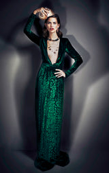 Beautiful Fall 2012 Gucci by Frida Giannini Runway Look 35 Deep Green Velvet Dress w Leopard Pattern
