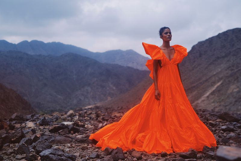 Spectacular Spring 2020 Valentino by Pierpaolo Piccioli Neon Orange Tent Dress w Outstanding Capped Sleeves