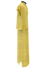 Incredible Late 1970s Halston Couture Hand Beaded Silk Skirt & Sleeveless Top Set in Yellow
