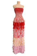 Spring 2019 Esteban Cortazar Runway Strapless Intricately Beaded & Woven Dress w Fringe Skirt
