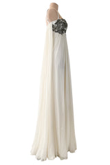 Incredible 2022 Alexander McQueen by Sarah Burton Ivory Silk Chiffon Dress w Heavily Detailed Bodoice
