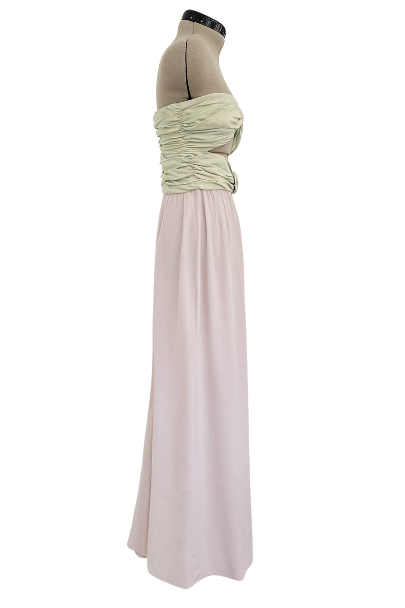 Phenomenal Spring 1991 Original Valentino Runway Pale Pink & Pastel Green Strapless Cut Out Dress