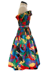 Incredible 1980s Arnold Scaasi Couture Brilliant Multi Colour Net & Vivid Sequin Covered Dress