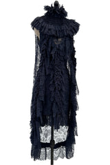 Extraordinary Fall 2008 Chanel by Karl Lagerfeld Blue Lace & Chiffon Dress & Cape Set