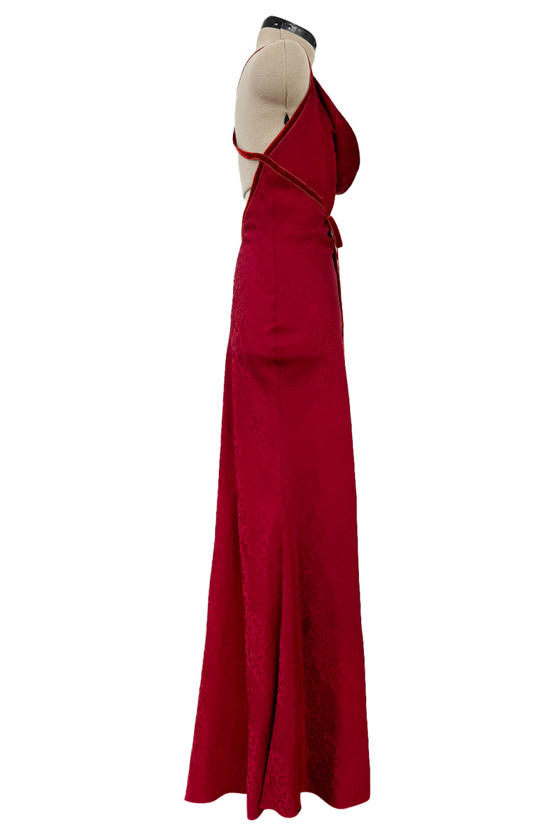 Exquisite Fall 1999 John Galliano Deep Red Bias Cut Patterned Silk Bac Shrimpton Couture Exquisite Fall 1999 John Galliano Deep Red Bias Cut Patterned Silk Bac Shrimpton Couture