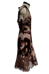 Prettiest Fall 2004 Prada Runway & Ad Campaign Print Silk Chiffon Dress w Beaded Detailing