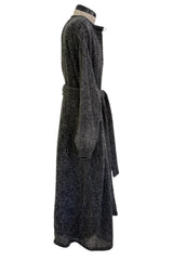 Amazing 1970s Kay Cosserat Hand Knit / Handmade Grey Angora Silk Mohair Caftan Dress w Belt