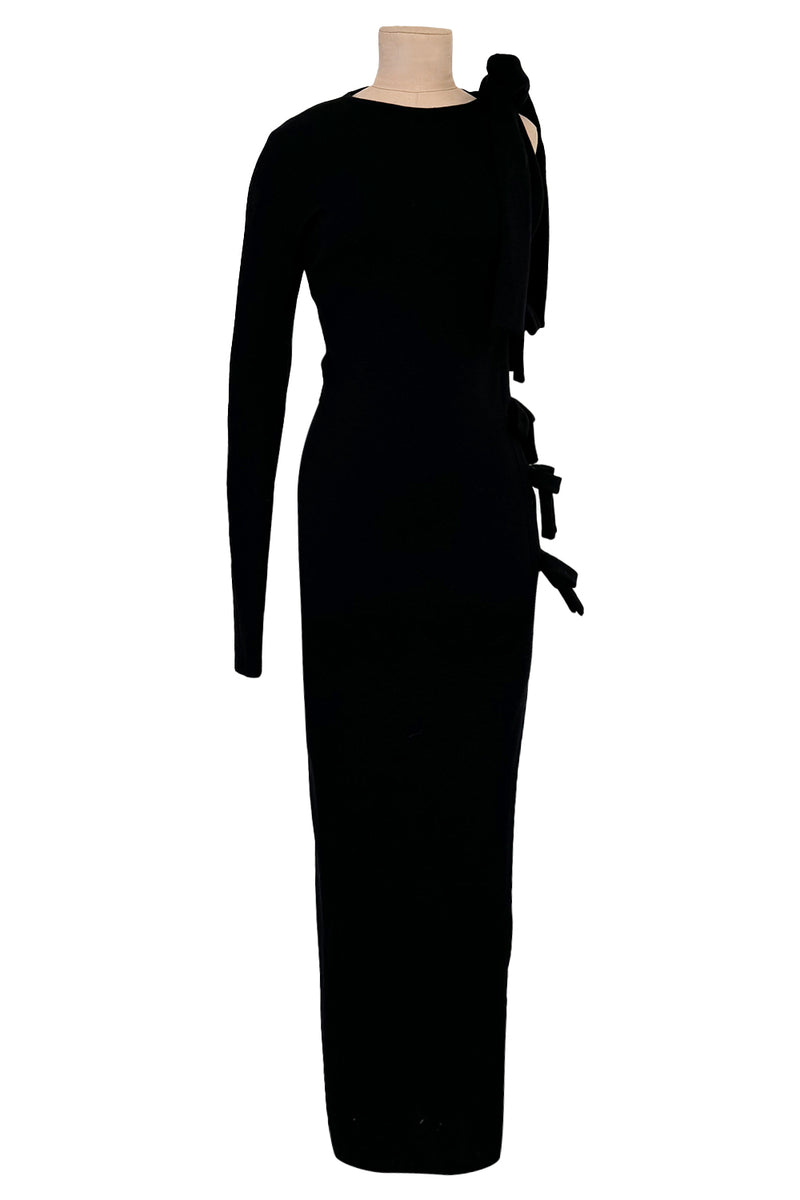 Early 2000s John Anthony Couture One Off Single Sleeve Jersey Dress w Full Open Side & Bow Detail