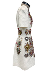 Spring 2015 Dolce & Gabbana Runway Look 48 Silk Brocade Mini Dress w Elaborate Front Embellishments