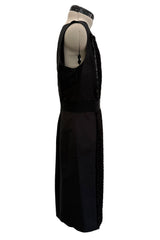 2010s Giambattista Valli Black Dress Stretch Sleeveless Dress w Front Metallic Thread Wool Inset