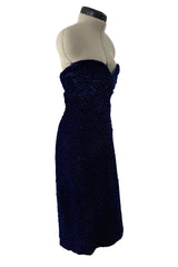 Fantastic Fall 1986 Yves Saint Laurent Runway Strapless Deep Purple-Blue Hand Gathered Velvet Dress