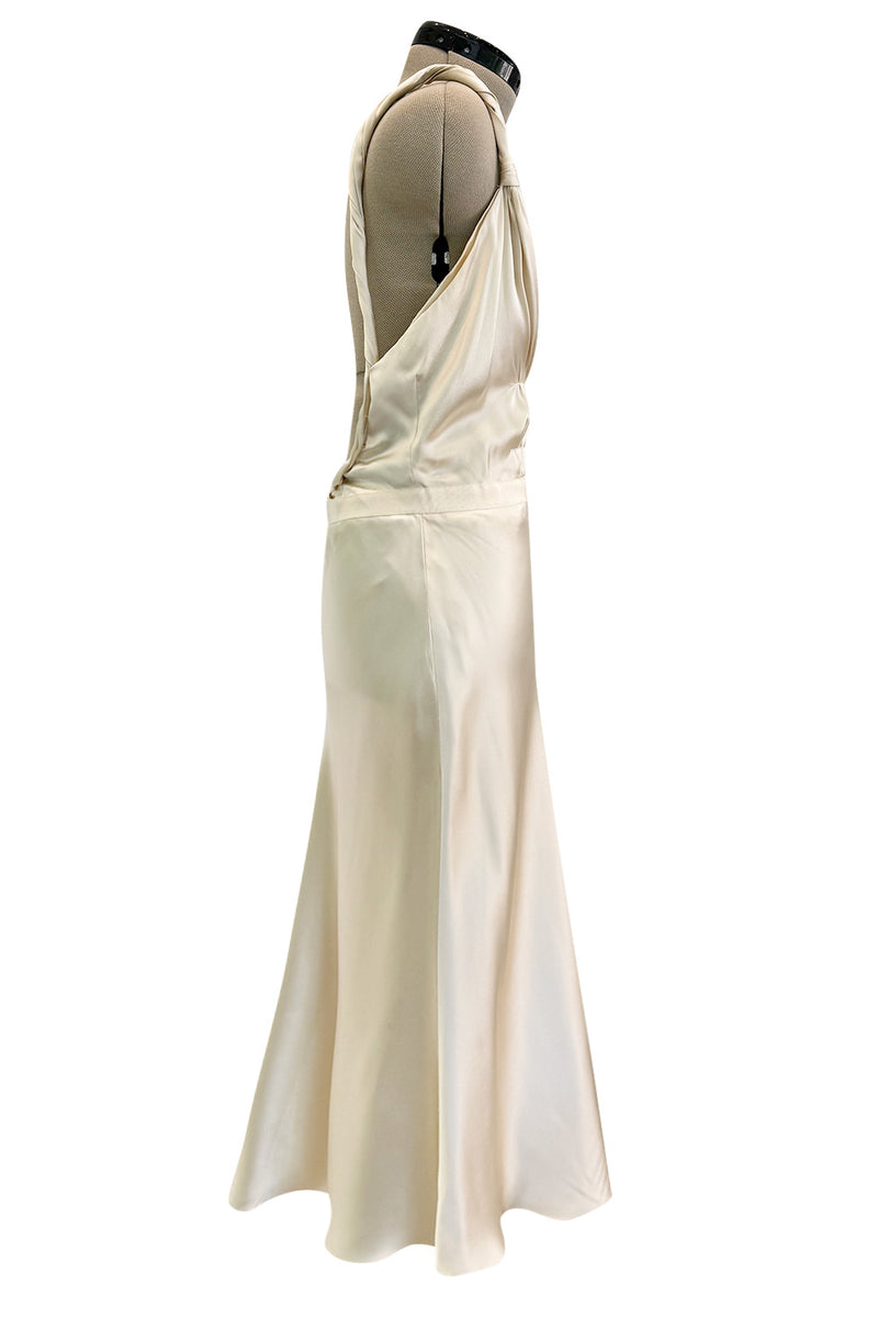 Gorgeous Fall 2000 Prada Backless Ivory Bias Cut Silk Dress w Front Ga Shrimpton Couture Gorgeous Fall 2000 Prada Backless Ivory Bias Cut Silk Dress w Front Ga Shrimpton Couture