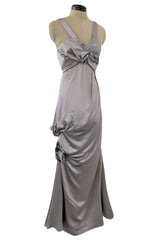 Wonderful Fall 2008 Christian Dior by John Galliano Deep Silver Silk Bias Cut Dress w Fabric Flower Details