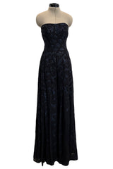 Pre-Fall 2011 Oscar de la Renta Runway Look 44 Strapless Black Silk Chiffon & Blue Embellished Jumpsuit