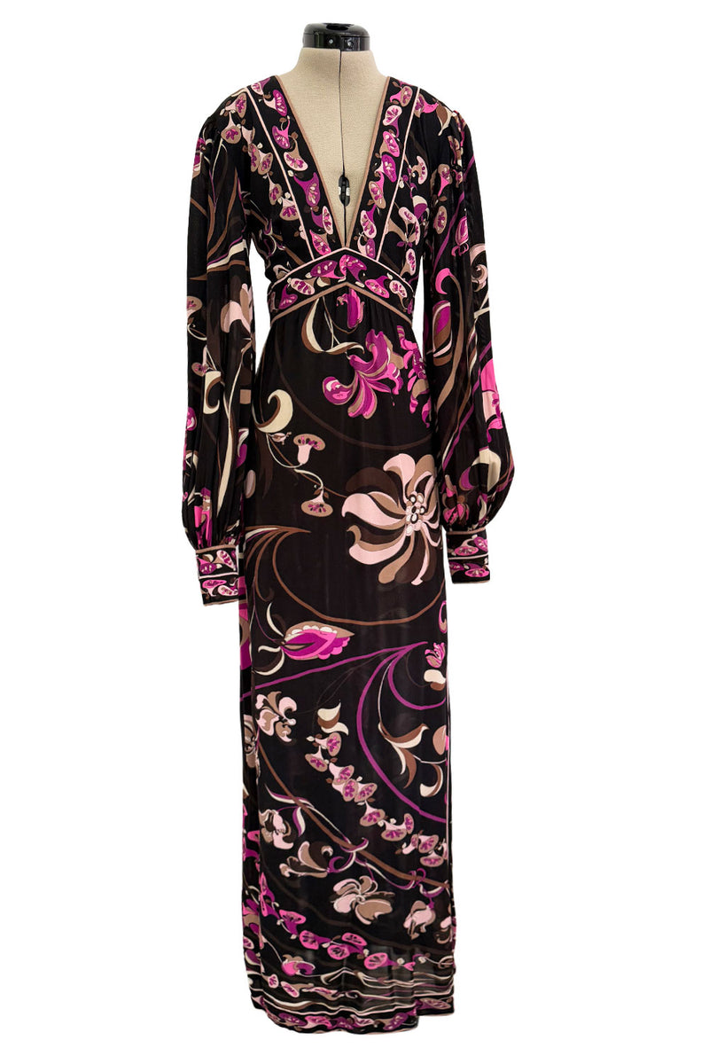 Dreamiest 1970s Emilio Pucci Black Silk Jersey Dress w V Front
