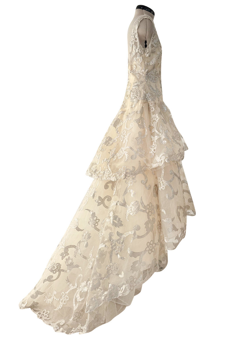 Dreamy Pre-Fall 2015 Oscar de la Renta Look 36 Metallic Gold Applique & Ivory Net Dress